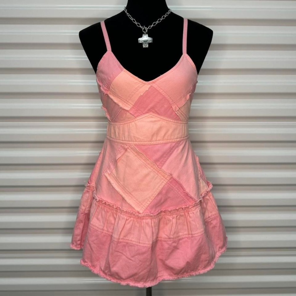 Nwt Loveshackfancy Pink Patchwork Mini Dress - image 1